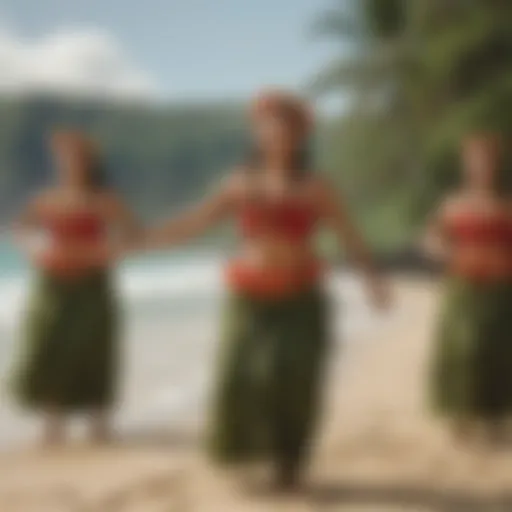 Traditional Hawaiian hula dancers performing in a vibrant setting