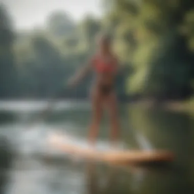 A beginner paddling on a stable paddle board