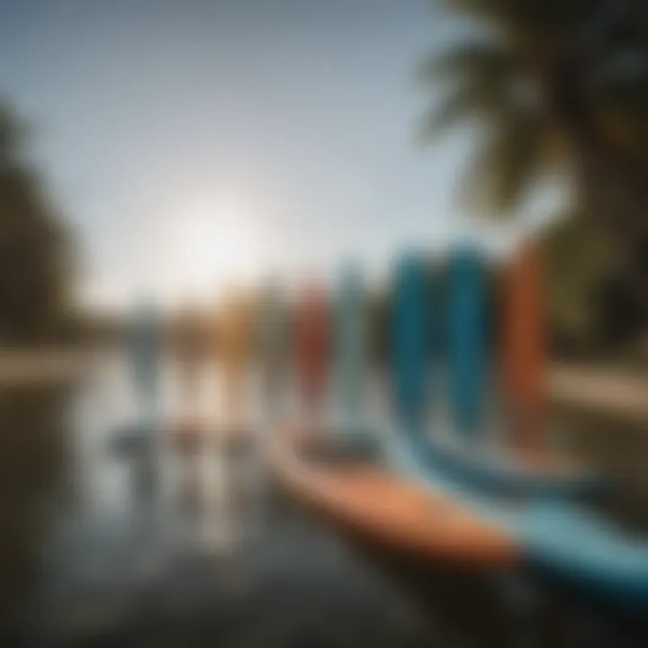 Different types of paddle boards displayed