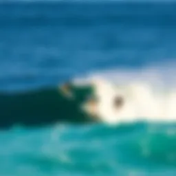 A stunning view of the Barbados coastline with surfers riding the waves