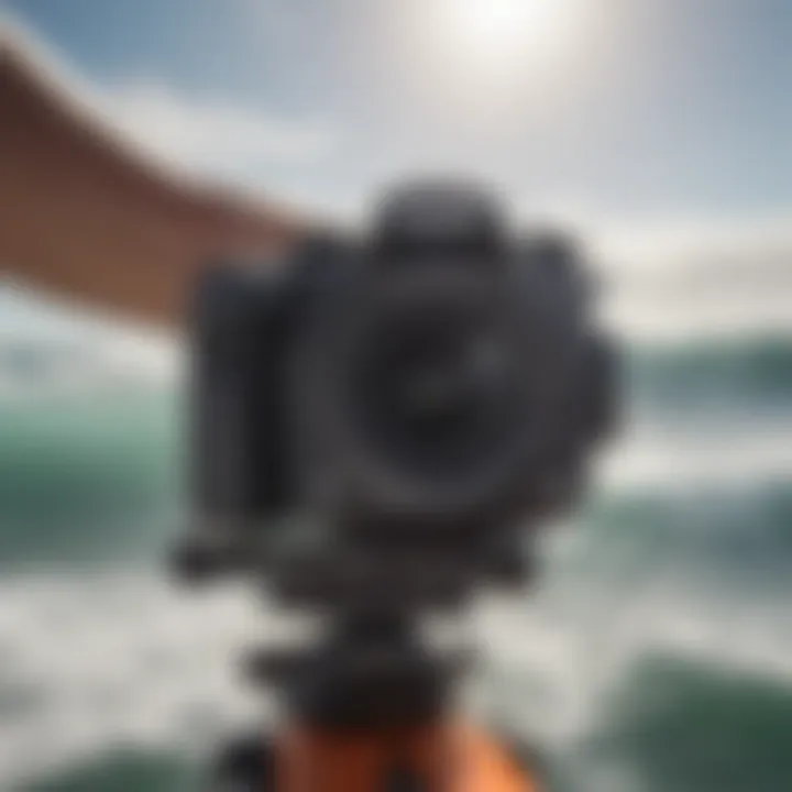 Close-up of camera settings for surf photography