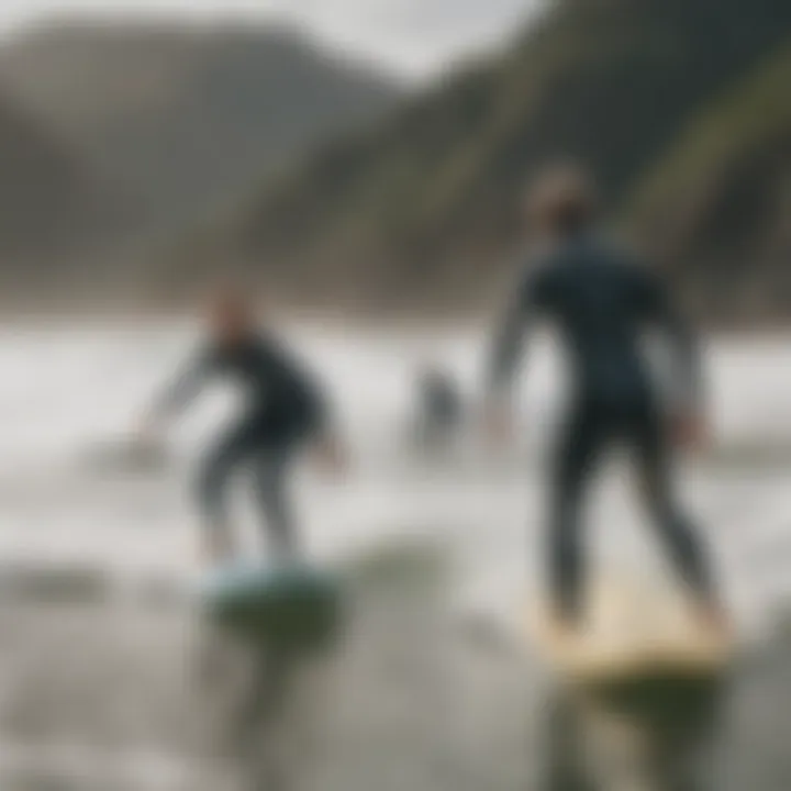 Group of beginners enjoying surf practice