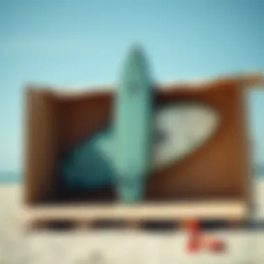 Surfboard secured in a sturdy cardboard box