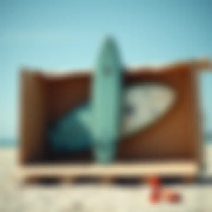 Surfboard secured in a sturdy cardboard box