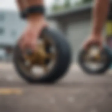 Close-up of skateboard wheels suitable for smooth terrain