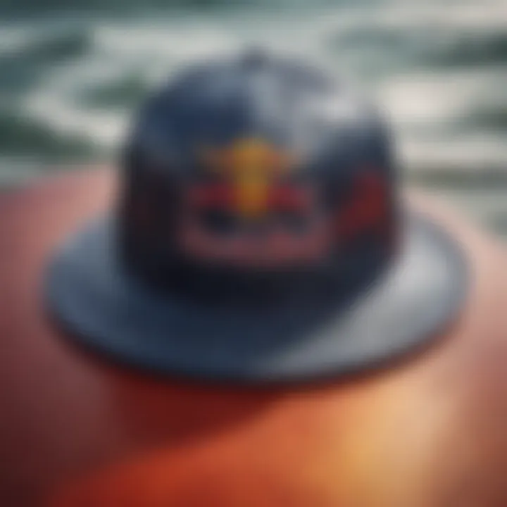 Close-up of Red Bull surfing hat design