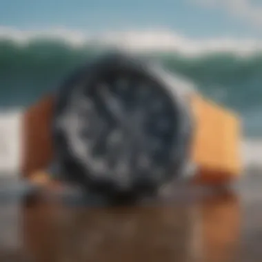 Close-up of Casio surf watch features