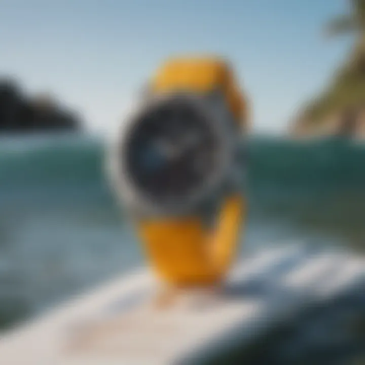 Stylish Casio surf watch on a surfboard