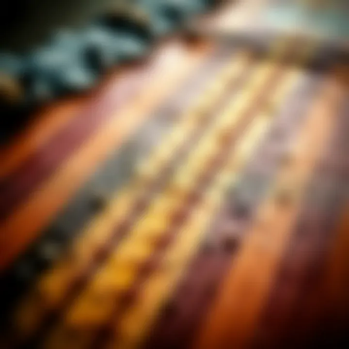 Close-up of paddle board materials and textures