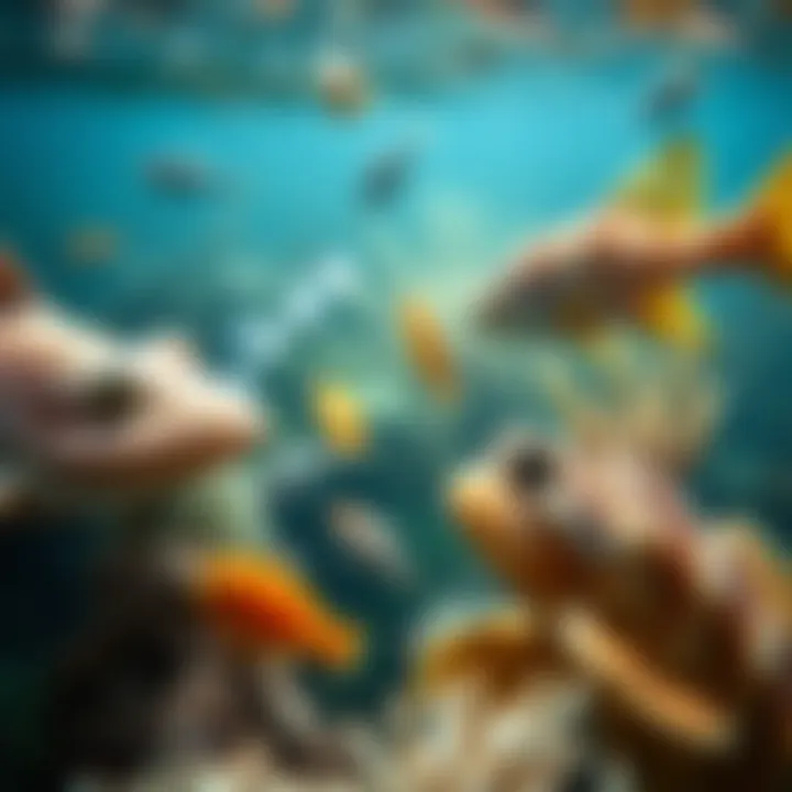 A close-up of various marine species interacting in their natural habitat