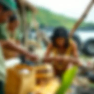 Artisans crafting lais with skillful techniques and local materials