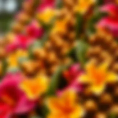 Close-up of intricate Hawaiian lais showcasing vibrant flora