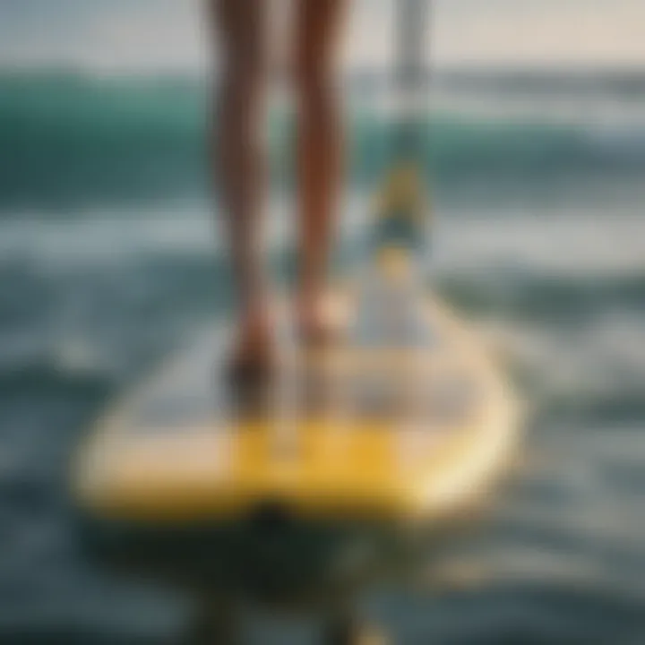 Close-up of a paddle board showcasing its design features