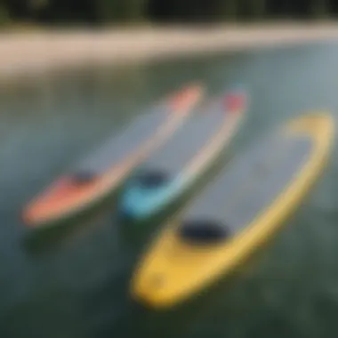 Different lengths of paddle boards displayed for comparison