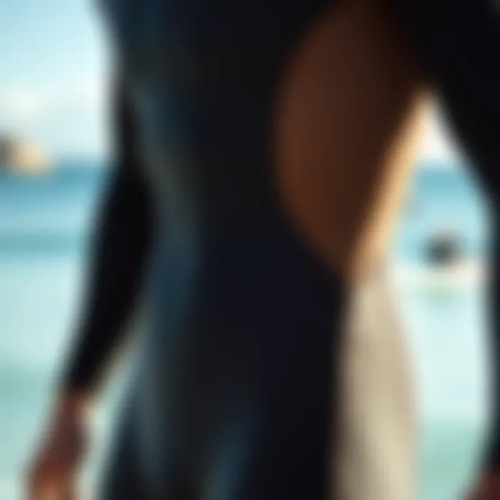Close-up of wetsuit fit highlighting proper sizing and comfort