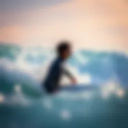Surfer observing wave patterns and wind direction