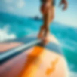 Close-up view of an electric hydrofoil surfboard showcasing its unique design and craftsmanship