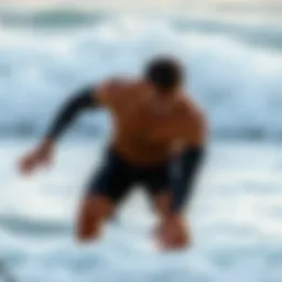 Surfer practicing lung capacity exercises on the beach