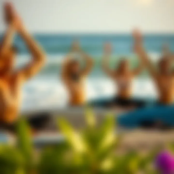 Group of surfers engaging in yoga for improved lung function