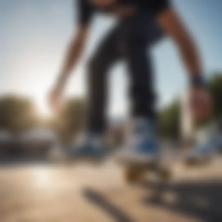 Skateboarder performing a trick wearing Converse shoes