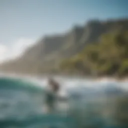 A captivating view of surfers riding the waves at Waikiki Beach