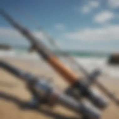 Close-up of rod materials and components for surf fishing