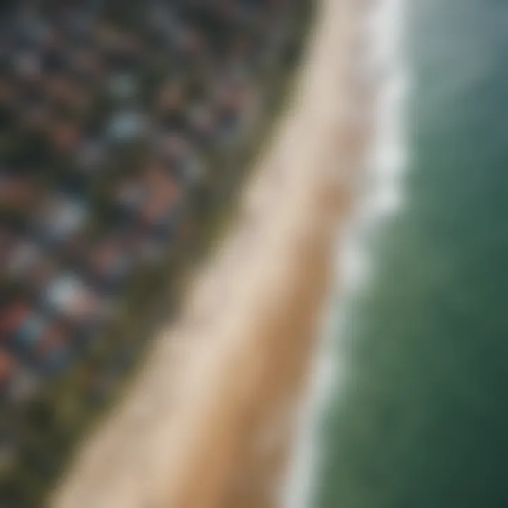 An aerial view of Kuta Beach filled with surfers