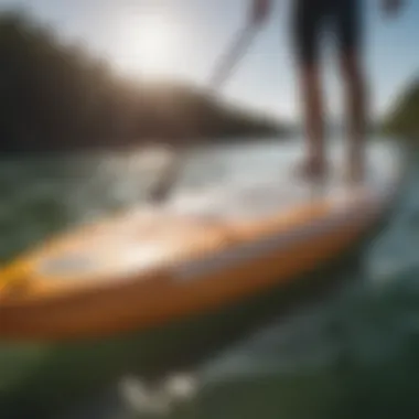 Close-up of a high-quality stand-up paddleboard showcasing its design and features.