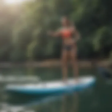 An expert demonstrating proper paddling techniques on a stand-up paddleboard.