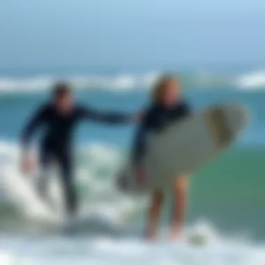 Expert Guidance on the Waves Surf instructor guiding a student