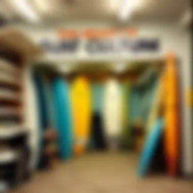Local surf shop showcasing surfboards and gear