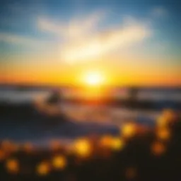 Sunset over Huntington Beach with surfers catching waves