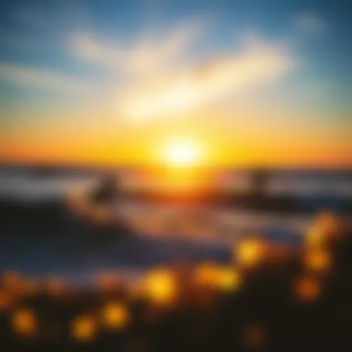 Sunset over Huntington Beach with surfers catching waves