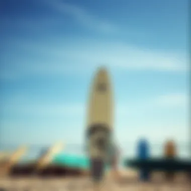 Surfboard art displayed on the beach