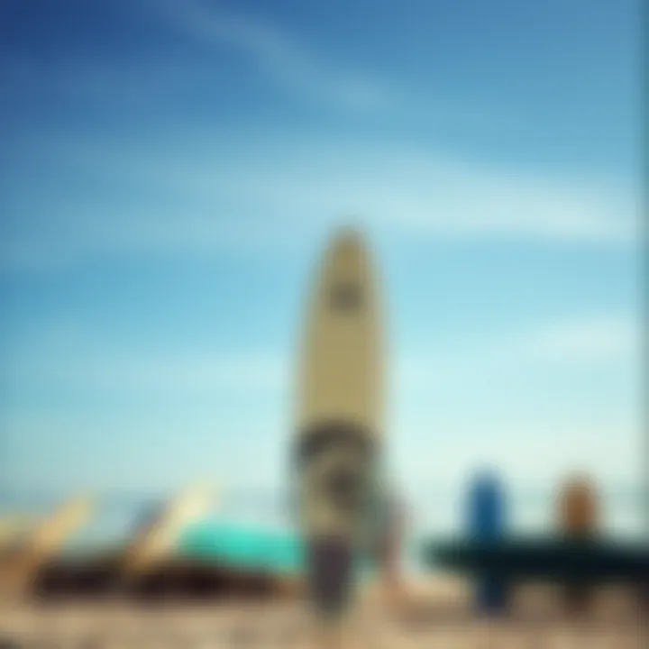 Surfboard art displayed on the beach