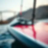 A close-up view of a hydrofoil sail board showcasing its unique design and features.
