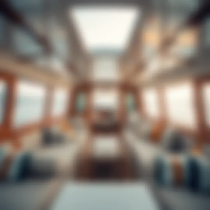 Luxurious Boat Interior for Surf Expeditions The interior of a luxurious boat ready for surf trips