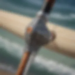 A close-up view of Lamiglas surf rod with intricate details