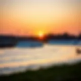 A serene view of a wake park during sunset