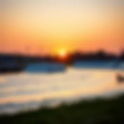 A serene view of a wake park during sunset
