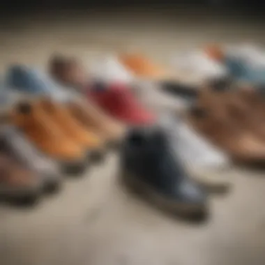 Various brands of low profile skate shoes lined up for comparison