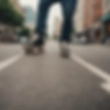 Skater performing tricks while wearing low profile shoes on a city street