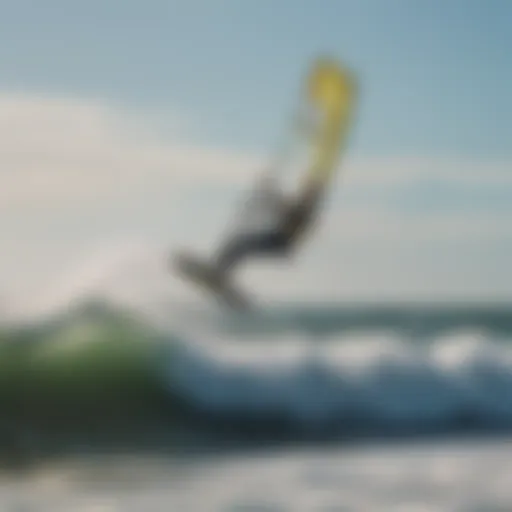 A kite surfer gliding over the waves of the Outer Banks