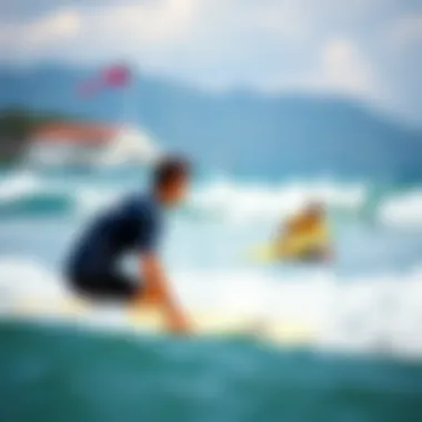 Engaging Surf Lesson at Padang Padang Surf lesson in action with a backdrop of Padang Padang