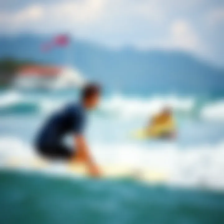 Engaging Surf Lesson at Padang Padang Surf lesson in action with a backdrop of Padang Padang