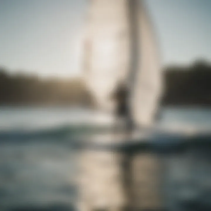 Paddle boarder navigating wind and waves