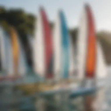 Different types of paddle board sails displayed