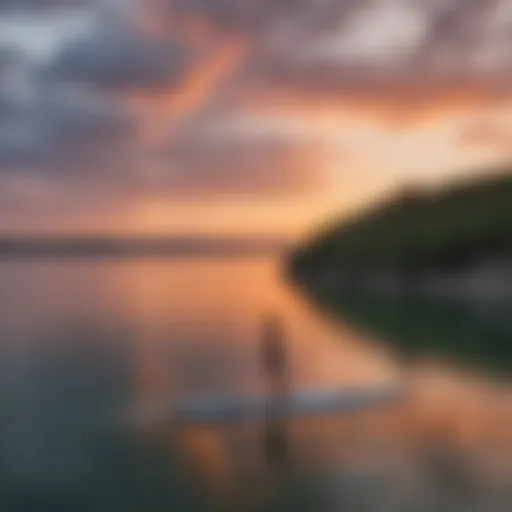 A serene view of Lake Travis at sunset