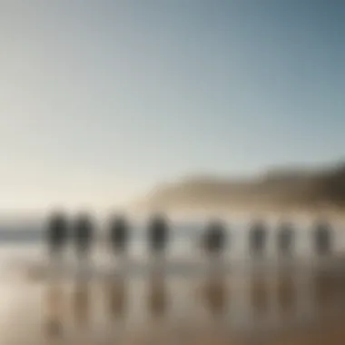 A diverse group of surfers enjoying a day at the beach