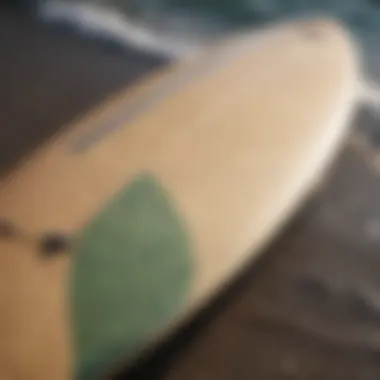 A close-up of a surfboard with eco-friendly materials